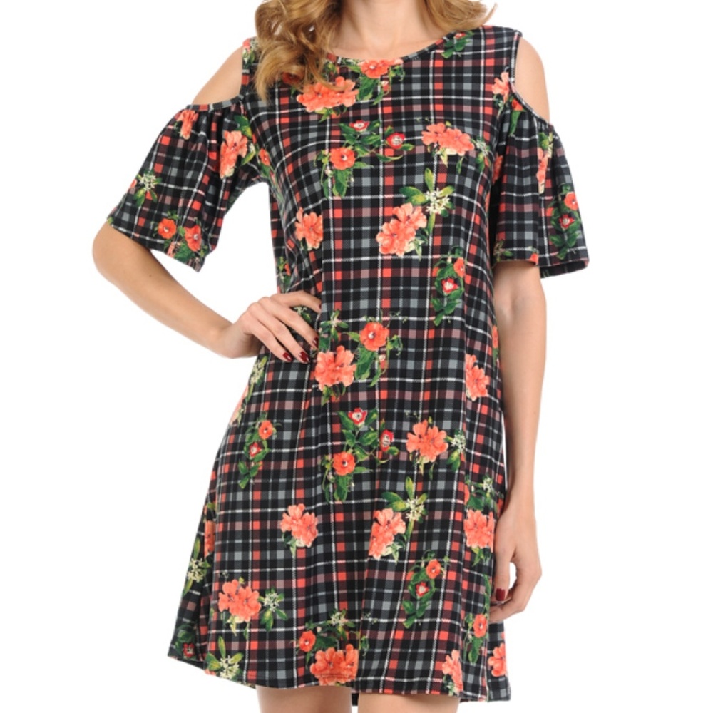 Open Shoulder Floral Midi Dress